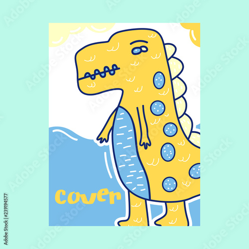 Dinosaur baby girl cute print. Cool brachiosaurus illustration for nursery t-shirt, kids apparel, invitation, simple scandinavian child design. Text slogan. - Vector