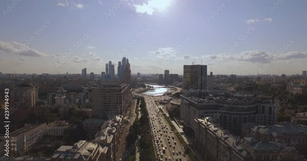 Aerial view of New Arbat street at sunny summer day in Moscow 4k Aerial view of New Arbat street at sunny summer day in Moscow 4k