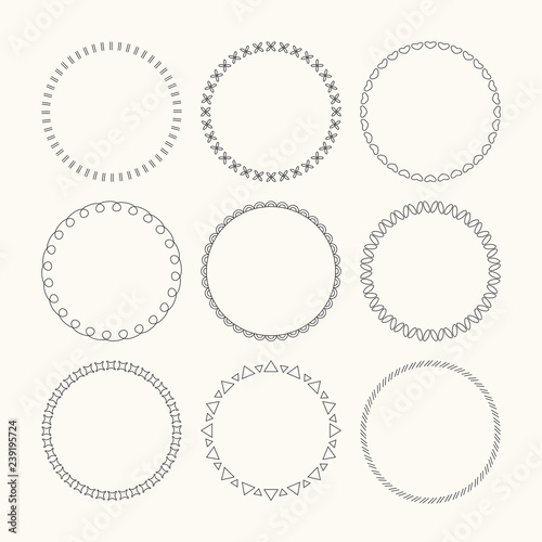 Collection of vector graphic circle frames. Wreaths for design