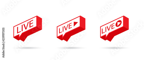 LIVE icon, button, symbol, web, ui, app. Social media icon LIVE streaming. Speech bubble. Vector illustration.