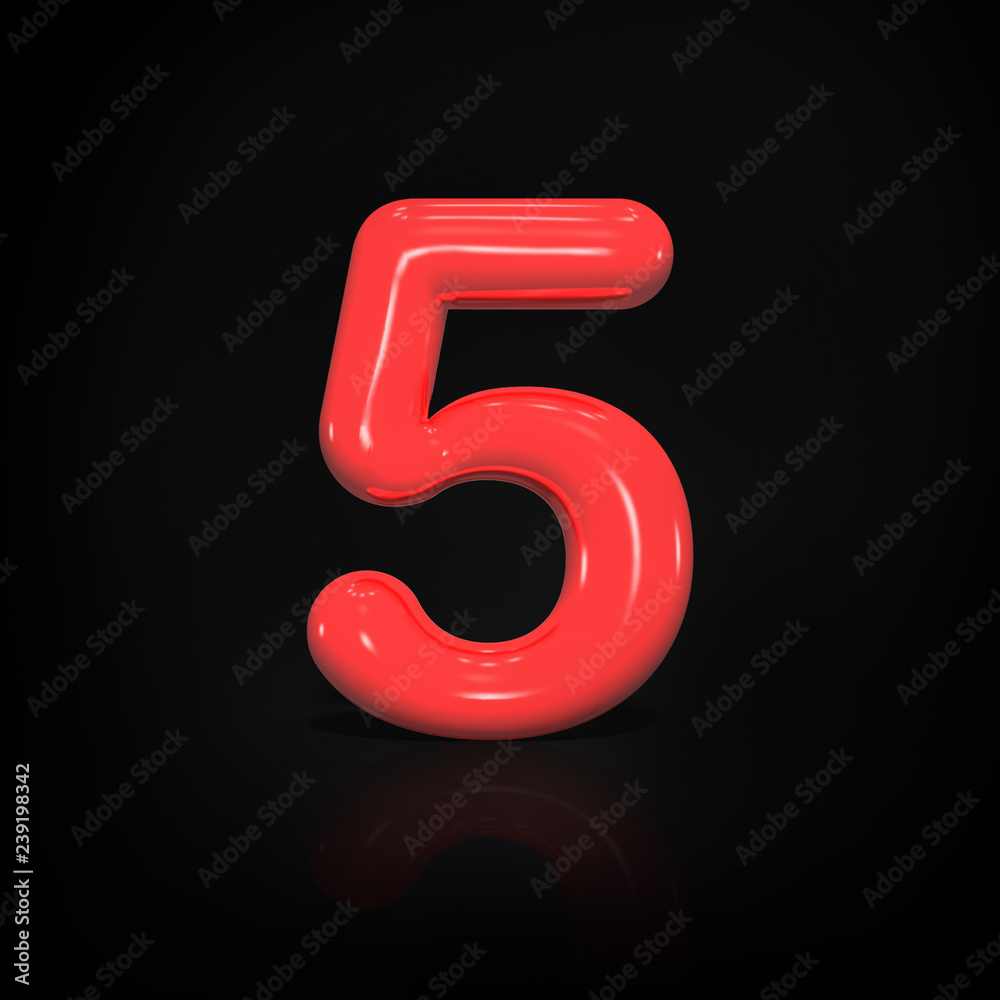 Glossy red paint number 5 of balloon isolated on black background, 3d rendering illustration Glossy red paint number 5 of balloon isolated on black background, 3d rendering illustration