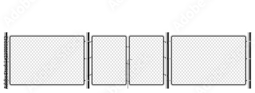 Realistic metal chain link fence. Art design gate. Prison barrier, secured property. The chain link of fence wire mesh steel metal. Rabitz.
