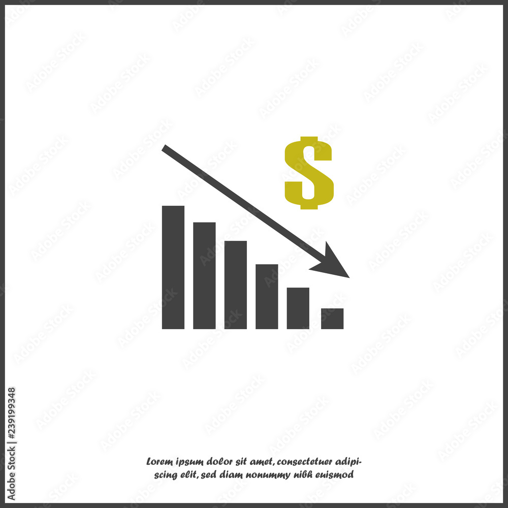 Vector image diagram of decline, recession. Icon financial crisis. Drop in sales on white isolated background. Layers grouped for easy editing illustration. For your design. Vector image diagram of decline, recession. Icon financial crisis. Drop in sales on white isolated background. Layers grouped for easy editing illustration. For your design.