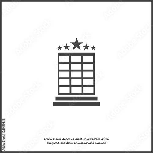 Vector hotel image. Hotel business icon. Image icon five-star hotel on white isolated background. Layers grouped for easy editing illustration. For your design.