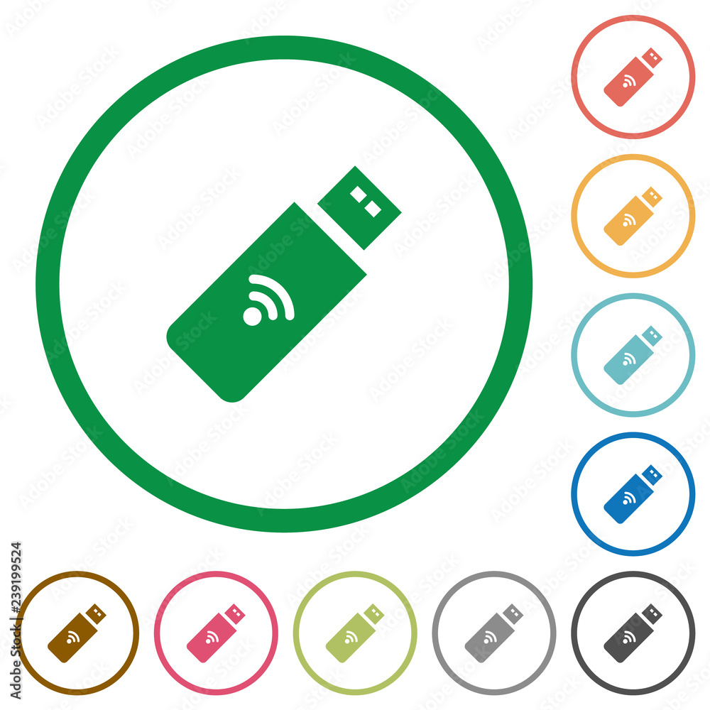 Wireless usb stick flat icons with outlines