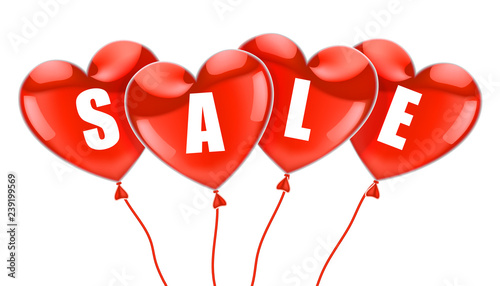 Valentines day sale background with Heart Shaped Balloons. Vector illustration.
