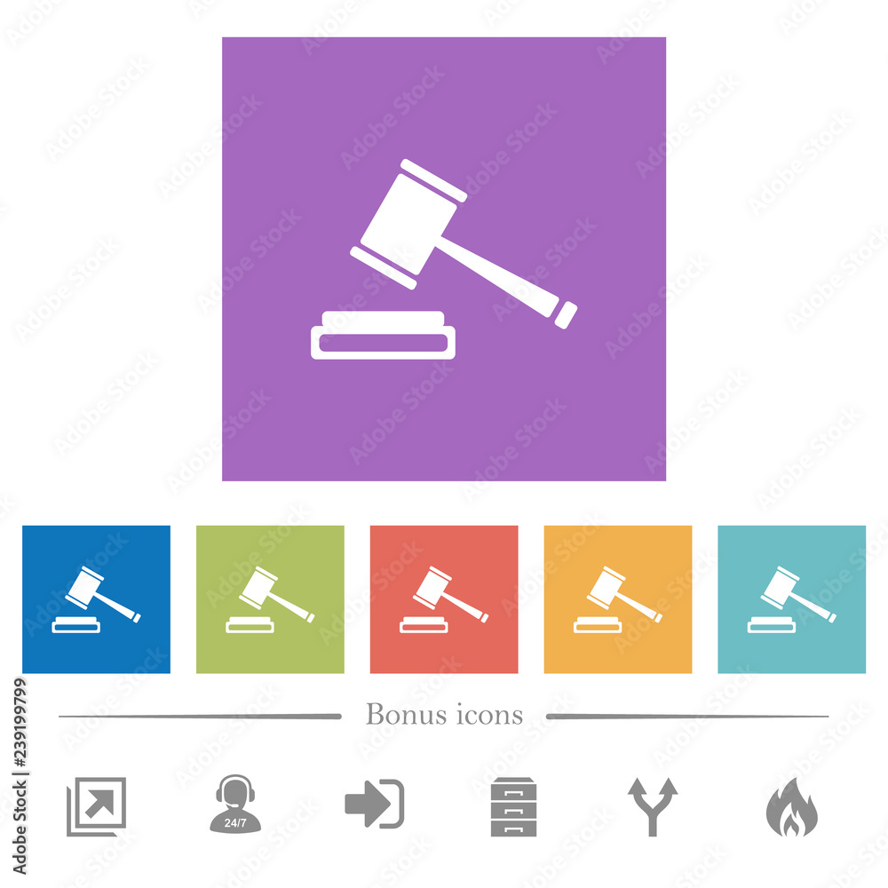 Auction hammer flat white icons in square backgrounds Auction hammer flat white icons in square backgrounds