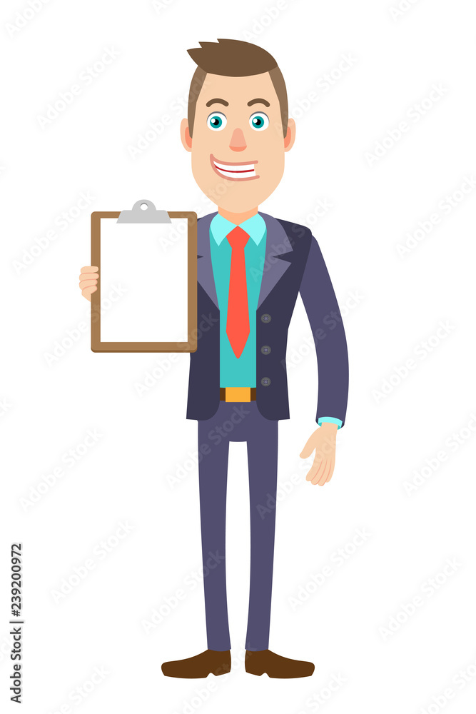 Businessman showing clipboard