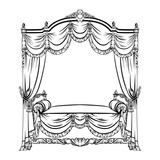 Vector illustration of baroque bed with baldachin made in hand drawn sketch style. Beautiful furniture design. Template for business car, poster, banner, print, placard.