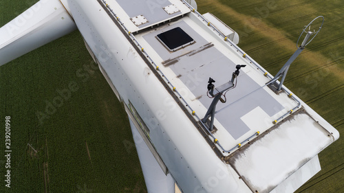 Aerial view about a wind turbine near Kisigmand, Hungary