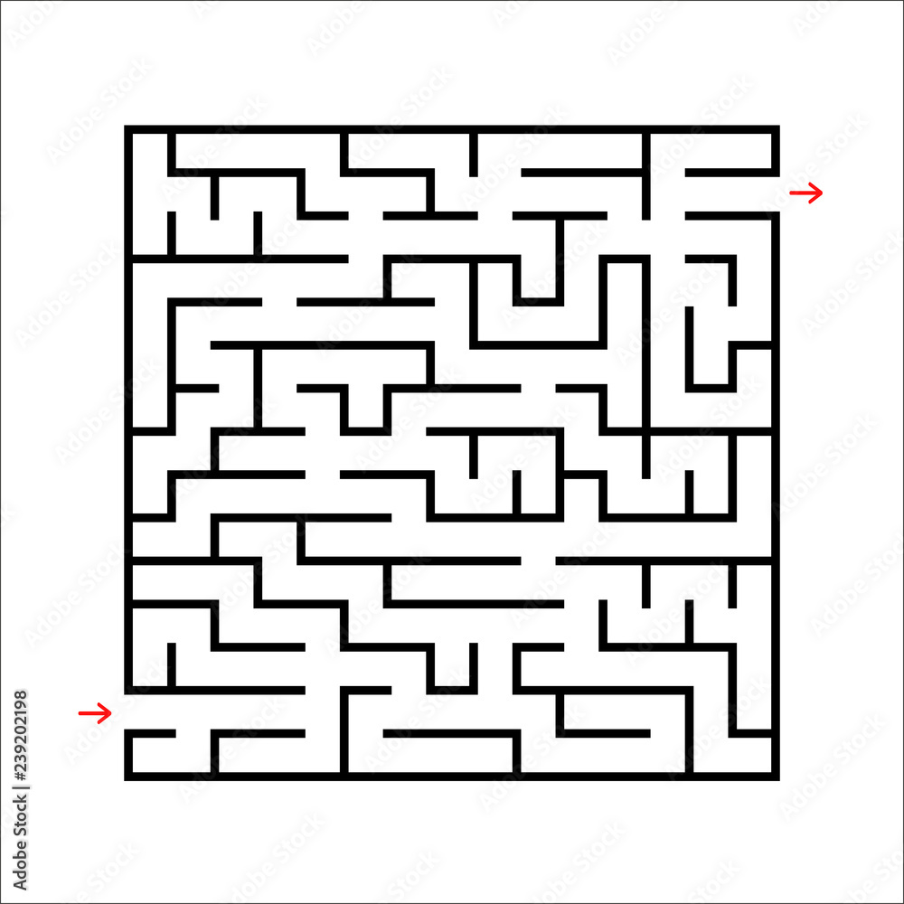Black square maze. An interesting and useful game for kids. Children's puzzle with one entrance and one exit. Labyrinth conundrum. Simple flat vector illustration isolated on white background. Black square maze. An interesting and useful game for kids. Children's puzzle with one entrance and one exit. Labyrinth conundrum. Simple flat vector illustration isolated on white background.