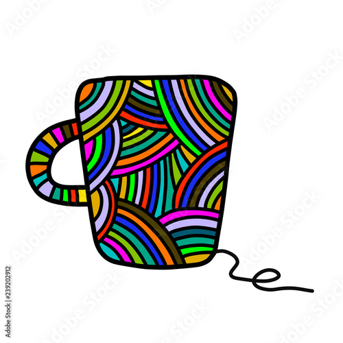 Knitted cup yarn of wool hand drawn illustration for prints posters t shirt banners background presentation courses master classes