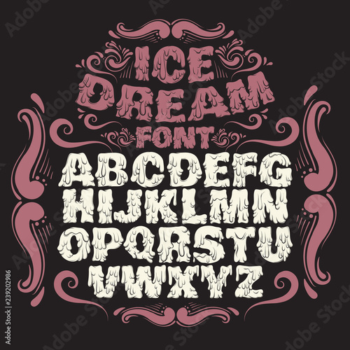 Vector melting type. Trendy font made in hand drawn line style. Cute font for card poster banner print for t-shirt.