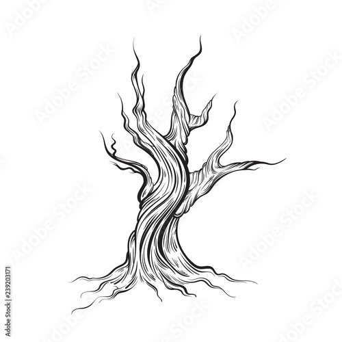 Vector illustration of dead tree made in hand drawn style. Line hand sketched artwork. Template for card, poster banner, print for t-shirt.