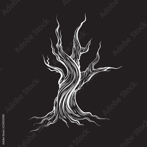 Vector illustration of dead tree made in hand drawn style. Line hand sketched  artwork. Template for card, poster banner, print for t-shirt.