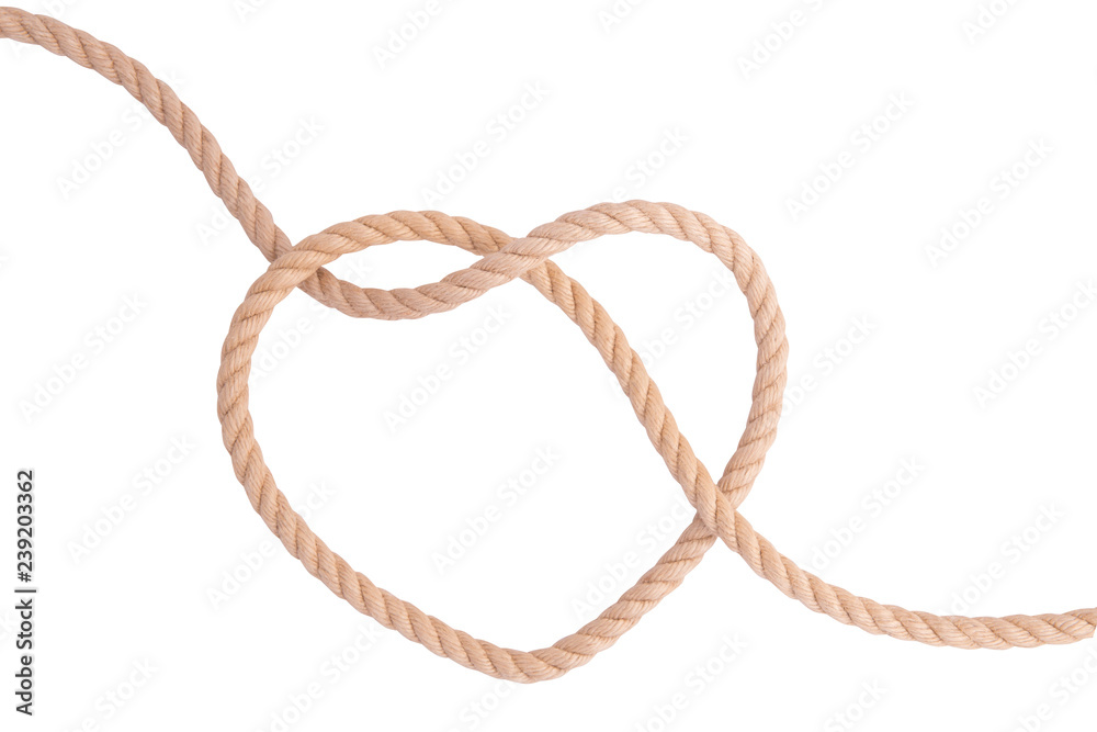 A heart made of rope on white background, isolated.