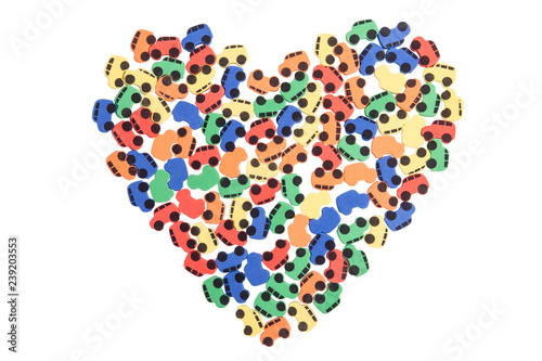 Heart on a white background of small machines. Isolate. rainbow heart.