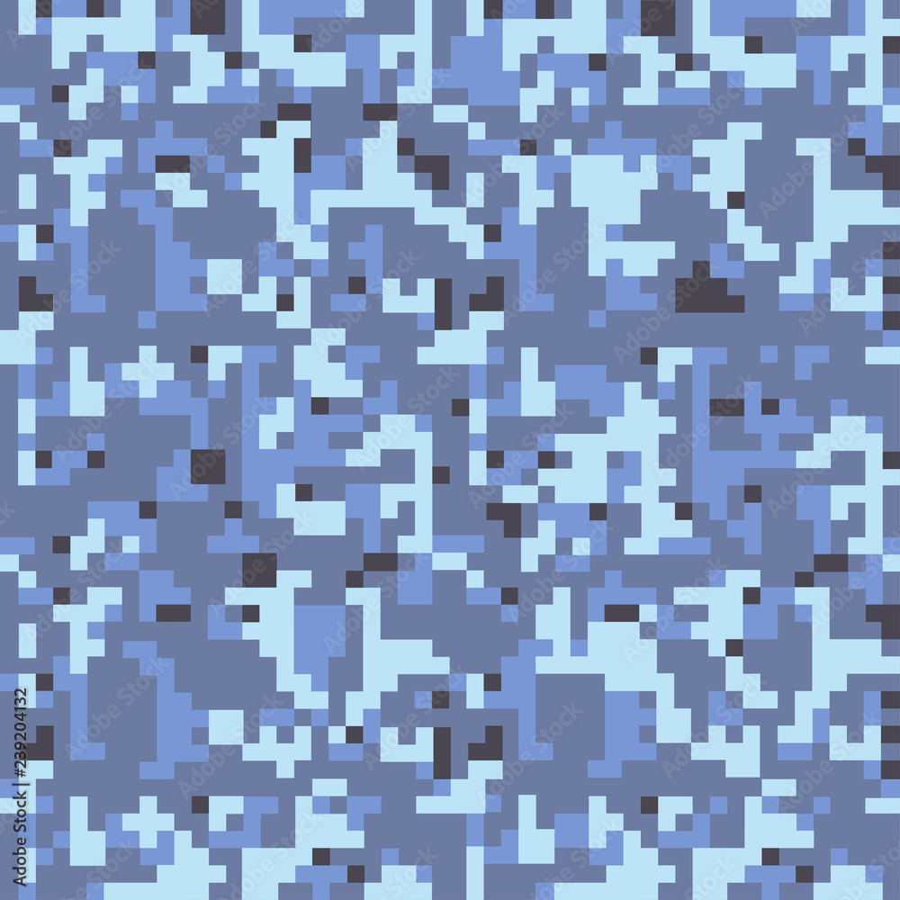 Digital camouflage pattern background, seamless vector illustration. Classic military clothing style. Masking army camo, repeat print for Wallpapers or prints on fabric. Blue, sea colors. Digital camouflage pattern background, seamless vector illustration. Classic military clothing style. Masking army camo, repeat print for Wallpapers or prints on fabric. Blue, sea colors.