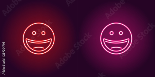 Neon illustration of laughing emoji. Vector icon