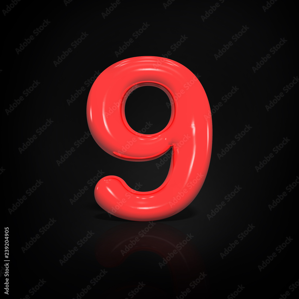 Glossy red paint number 9 of balloon isolated on black background, 3d rendering illustration Glossy red paint number 9 of balloon isolated on black background, 3d rendering illustration