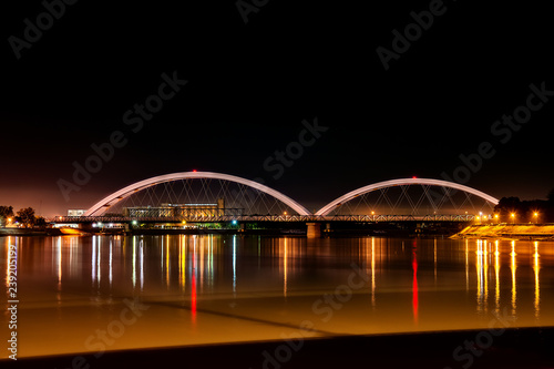 Novi Sad, Serbia May 26, 2018: Zezelj bridge over Danube in Novi Sad by night © nedomacki