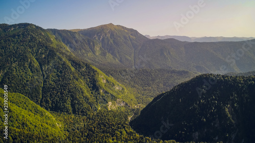 Amazing nature landscape view of lake Ritsa, Abkhazia Aerial view resort town Gagra, Abkhazia, Georgia photo