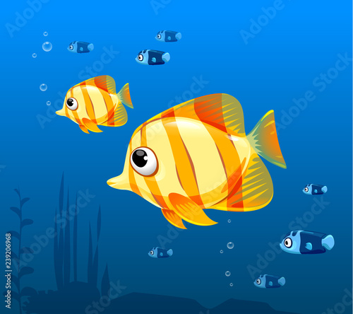Vector illustration of cute fish cartoon, marine aquarium