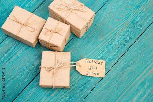 Gift boxes and tag with text 