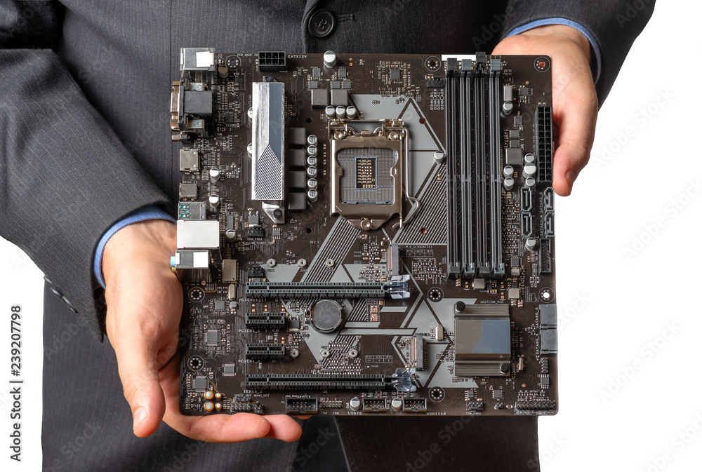 Motherboard for PC Isolated on white background Motherboard for PC Isolated on white background