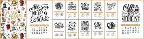 Vector calendar for months 2 0 1 9. Hand drawn lettering quotes for coffee shop design. Rough style