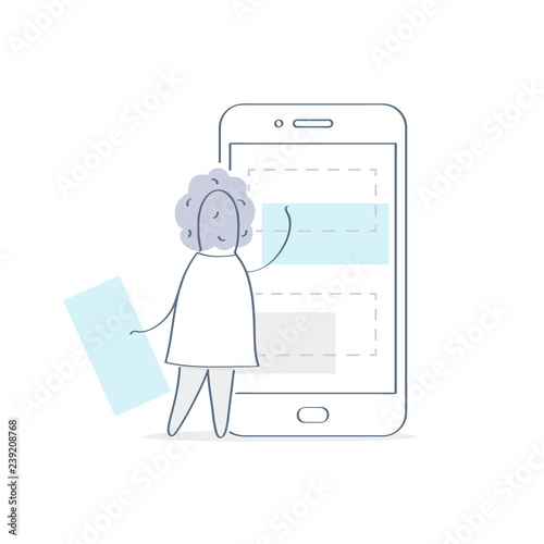 Mobile application development process, website content management, software prototyping. Smartphone interface building process, design, mobile app building