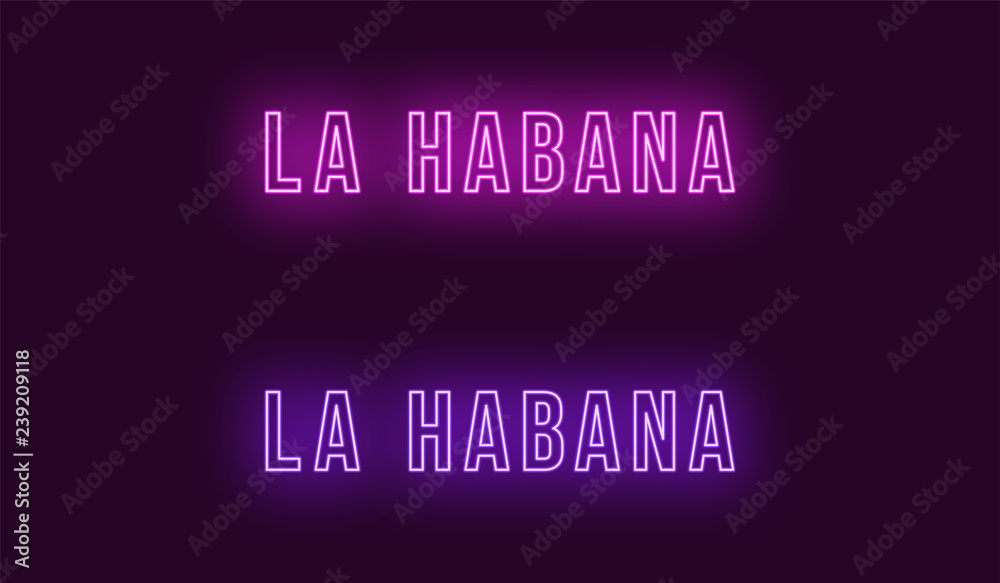 Neon name of La Habana city in Cuba. Vector text Neon name of La Habana city in Cuba. Vector text
