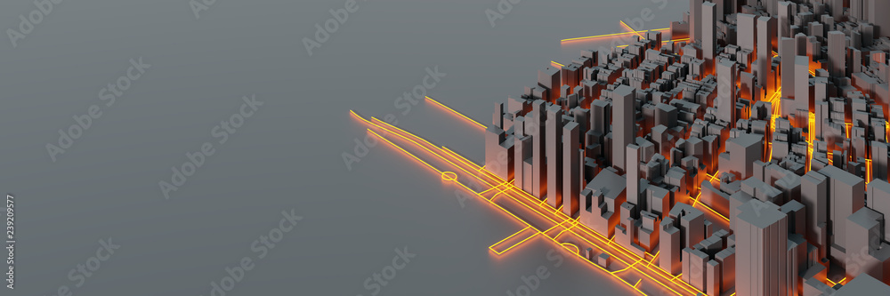 Obraz premium Techno mega city; urban and futuristic technology concepts, original 3d rendering