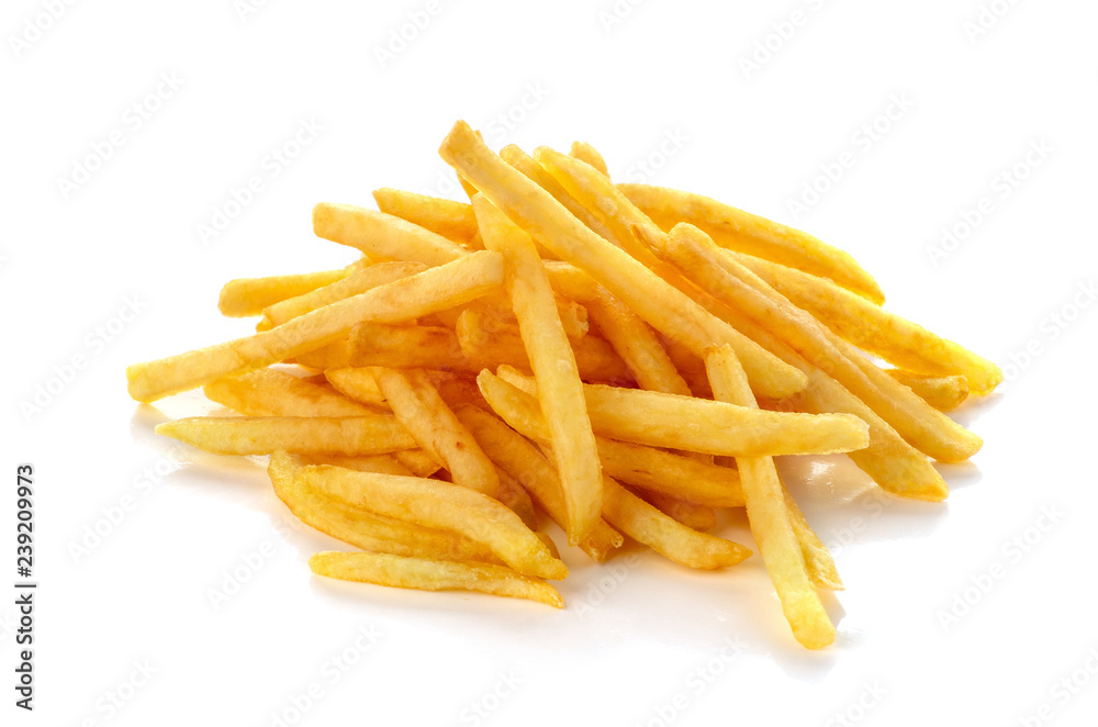 pile of french fries on a white background pile of french fries on a white background