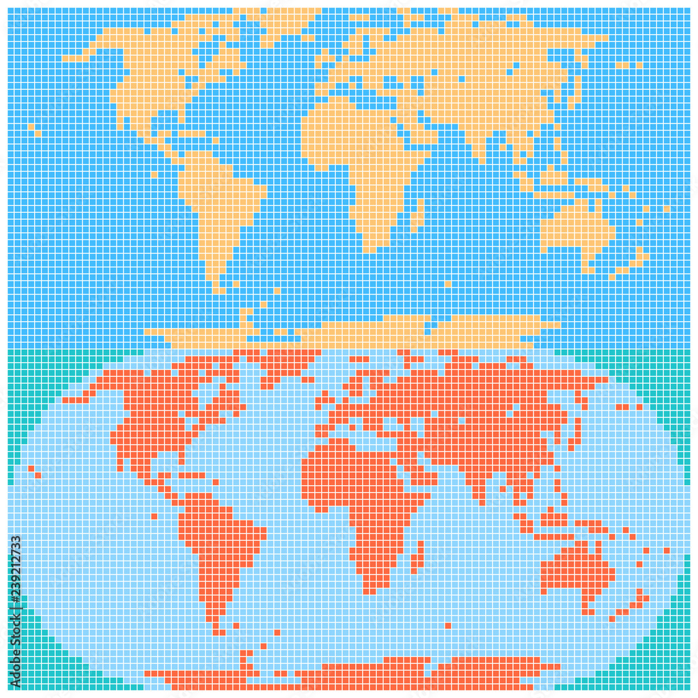 Dotted world map created by square dots in flat style. Two different versions of the world map on the same background. Design graphic element is saved as a vector illustration in the EPS file format Dotted world map created by square dots in flat style. Two different versions of the world map on the same background. Design graphic element is saved as a vector illustration in the EPS file format