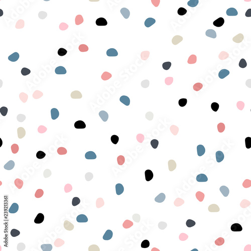 Semless hand drawn pattern with colorful dots. Abstract childish texture for fabric, textile, apparel. Vector illustration