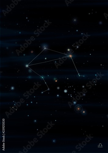 Libra constellation drawing on its real sky location