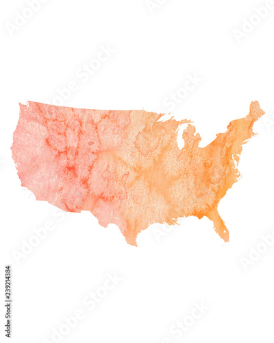 Watercolor United States Map. USA Painted in Watercolors