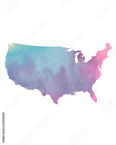 Watercolor United States Map. USA Painted in Watercolors