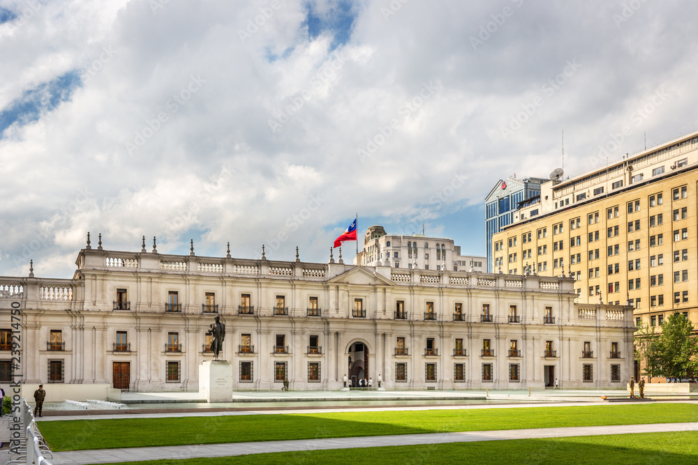 Fototapeta premium Santiago, Chile - Oct 14th 2017 - A government building in the civic center of Santiago del Chile in Chile