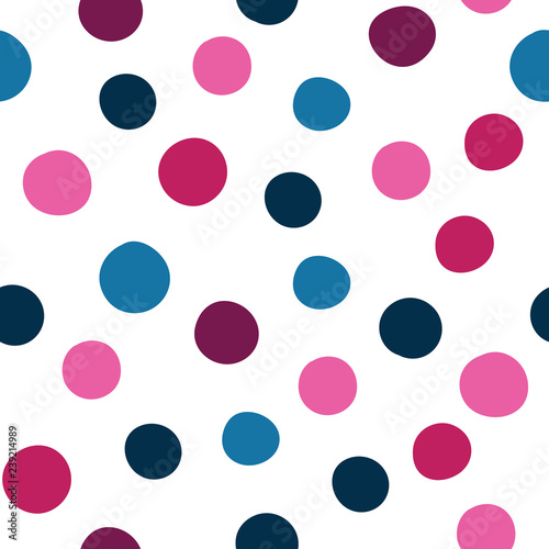 vector spots seamless pattern background of hand drawn polka dots, random spots in various sizes. Stylish abstract background. Simple hand drawn design elements.