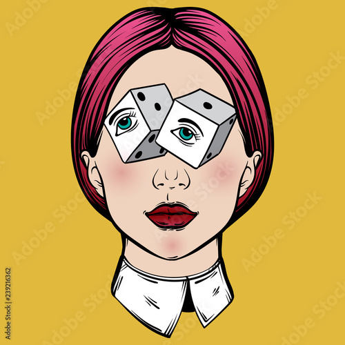 Vector hand drawn illustration of young pretty girl . Surreal tattoo  artwork. Colorful  template for card, poster, banner, print for t-shirt .
