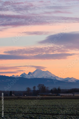 Skagit valley and mt baker during sunrise in the pacific northwest