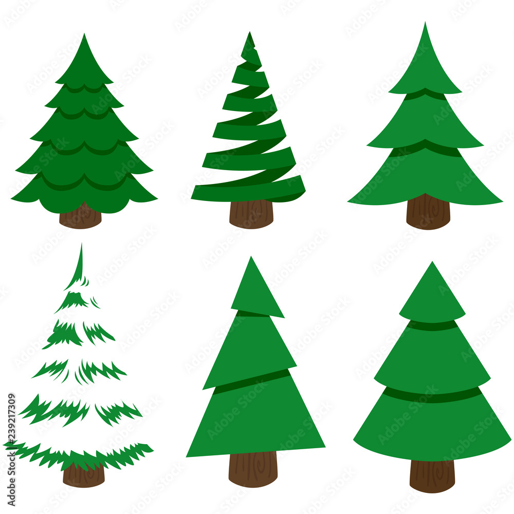 Big set of Christmas trees on a white background
