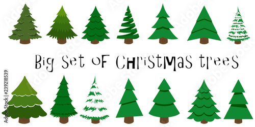 Big set of Christmas trees on a white background