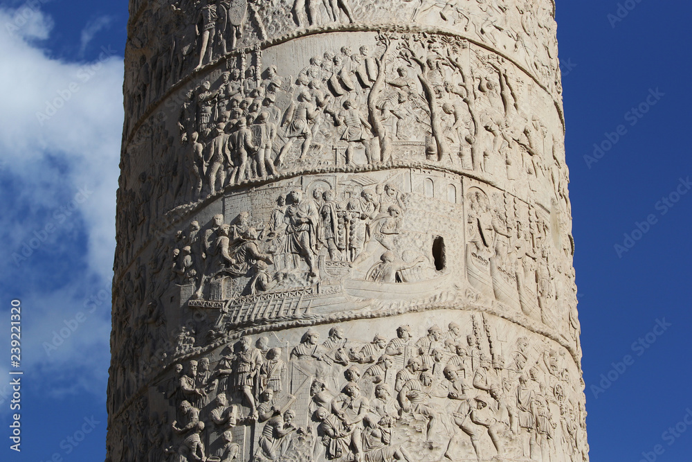 Detail of the 2nd century roman carvings on theTrajans Column in Rome, Italy