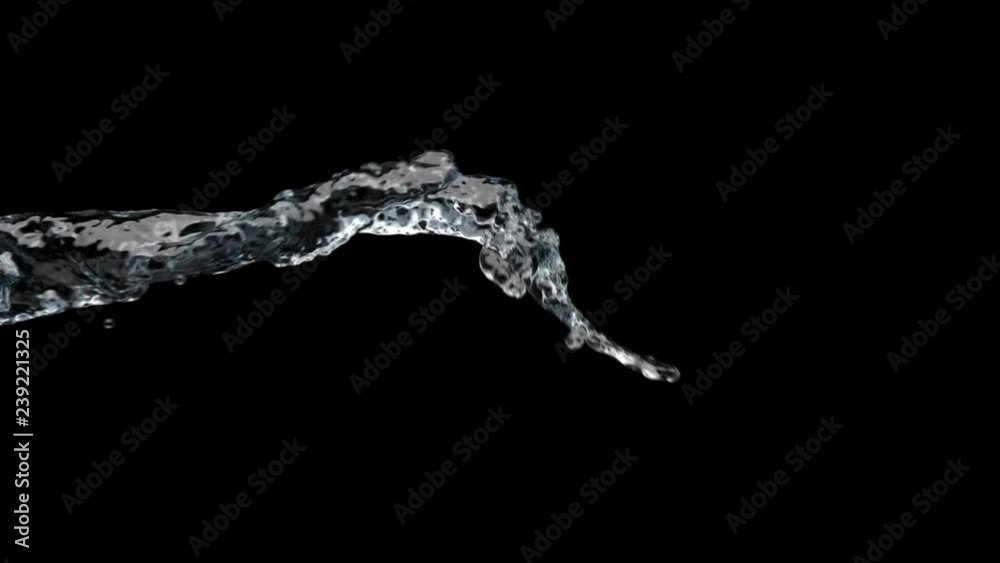 Slow motion liquid flows across the screen against a black background. Includes blend and object mattes for compositing.