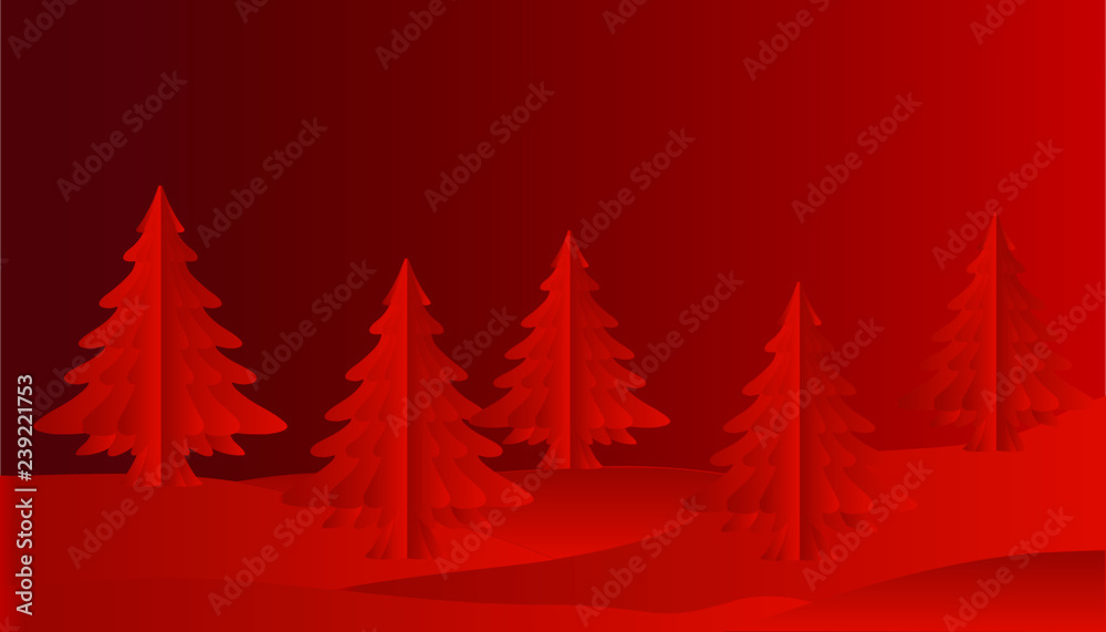 Obraz premium Christmas card red with beautiful firs 