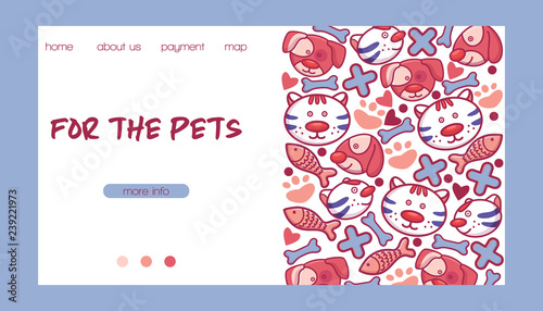 Veterinary vector pet animal character on vetclinic landing page vetshop web-page backdrop illustration set of cat dog on vet clinic web-site background photo