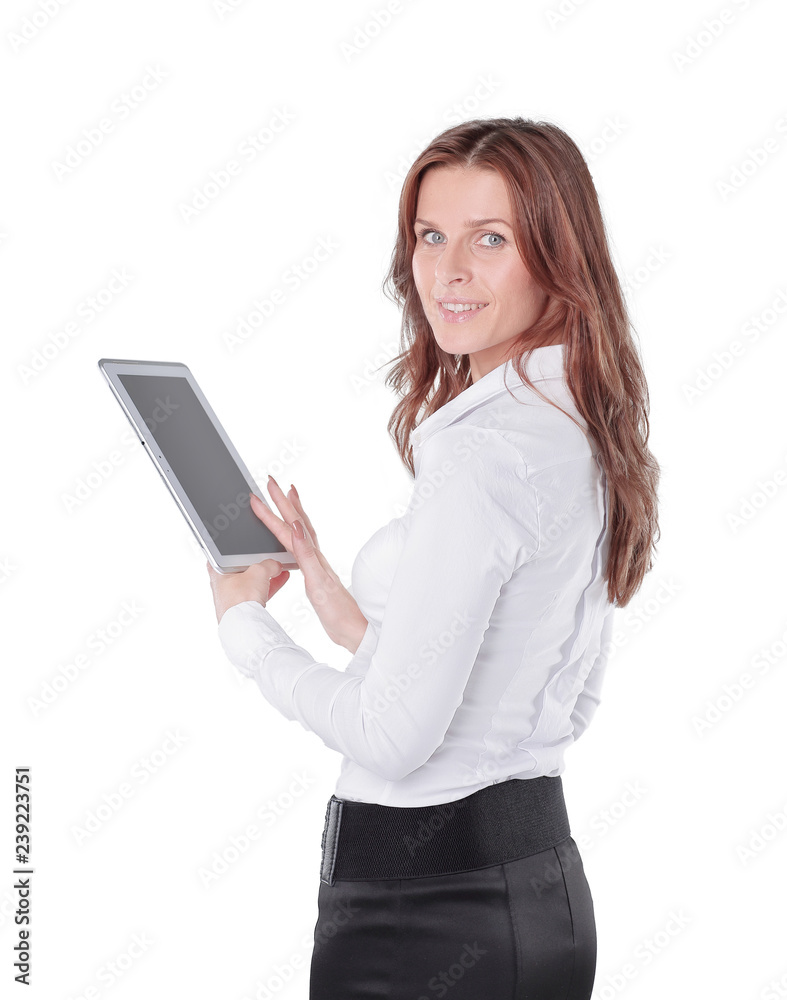 modern business woman using a digital tablet. isolated on white modern business woman using a digital tablet. isolated on white